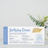 Birthday Cruise Boarding Pass Invite Blue Gold (Staand voorkant)