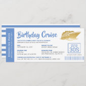 Birthday Cruise Boarding Pass Invite Blue Gold (Voorkant / Achterkant)