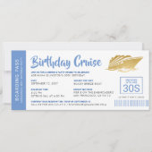 Birthday Cruise Boarding Pass Invite Blue Gold (Voorkant)