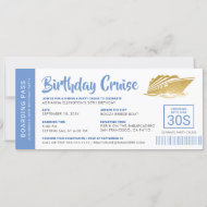 Birthday Cruise Boarding Pass Invite Blue Gold