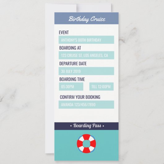 Birthday Cruise-instapkaart Kaart (Achterkant)
