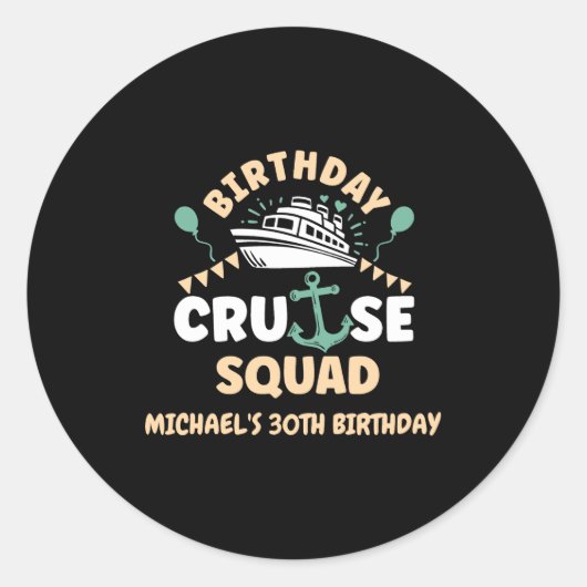 Birthday Cruise Squad Ronde Sticker (Voorkant)
