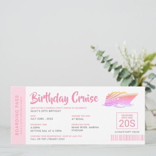 Birthday Cruise ticket instapkaart Kaart (Staand voorkant)