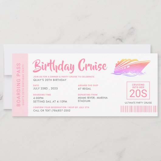 Birthday Cruise ticket instapkaart Kaart (Voorkant)