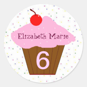 Birthday Cupcake Age and Name Ronde Sticker