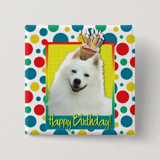 Birthday Cupcake - American Eskimo Vierkante Button 5,1 Cm (Voorkant)