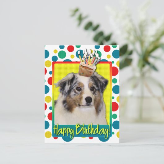 Birthday Cupcake - Australian Shepherd Briefkaart (Staand voorkant)