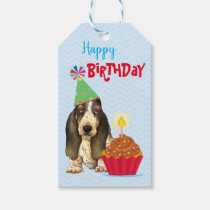 Birthday Cupcake Basset Hond Cadeaulabel
