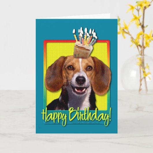 Birthday Cupcake Beagle Kaart (Gele Bloem)