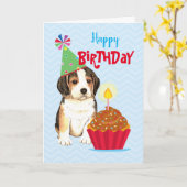 Birthday Cupcake Beagle Kaart (Gele Bloem)