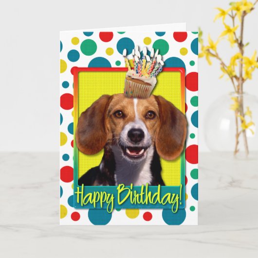 Birthday Cupcake - Beagle Kaart (Gele Bloem)