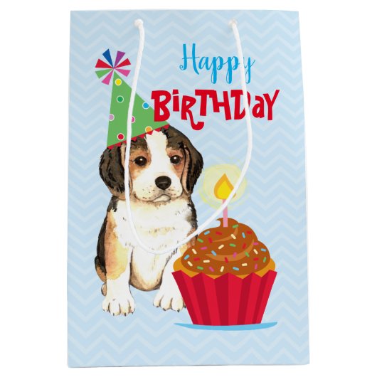 Birthday Cupcake Beagle Medium Cadeauzakje (Voorkant)
