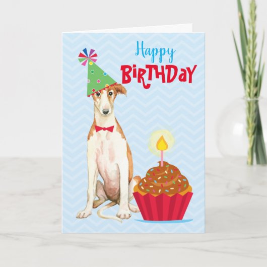 Birthday Cupcake Borzoi Kaart (Voorkant)