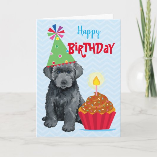 Birthday Cupcake Bouvier des Flandres Card Kaart (Voorkant)