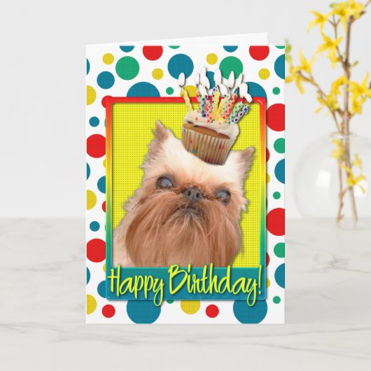 Birthday Cupcake - Brussels Griffon Kaart (Gele Bloem)