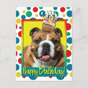 Birthday Cupcake - Bulldog - Dark Briefkaart