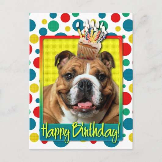 Birthday Cupcake - Bulldog - Dark Briefkaart (Voorkant)