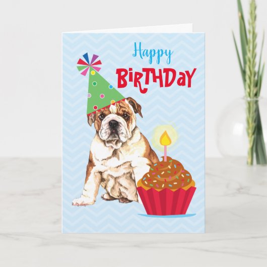 Birthday Cupcake Bulldog Kaart (Voorkant)
