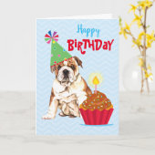Birthday Cupcake Bulldog Kaart (Gele Bloem)