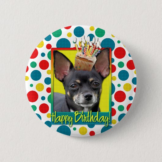 Birthday Cupcake - Chihuahua - Isabella Ronde Button 5,7 Cm (Voorkant)