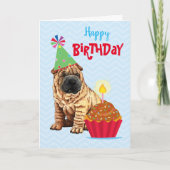 Birthday Cupcake Chinese Shar-Pei Kaart (Voorkant)