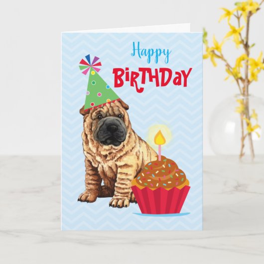 Birthday Cupcake Chinese Shar-Pei Kaart (Gele Bloem)