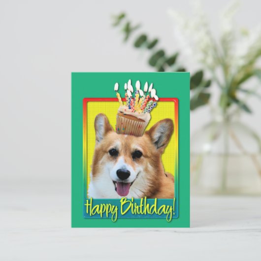 Birthday Cupcake - Corgi - Owen Briefkaart (Staand voorkant)