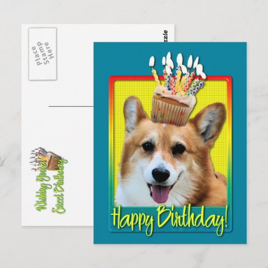 Birthday Cupcake - Corgi - Owen Briefkaart (Voorkant / Achterkant)