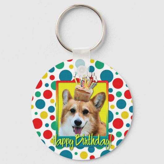 Birthday Cupcake - Corgi - Owen Sleutelhanger (Voorkant)