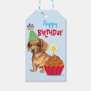 Birthday Cupcake Dachshund Cadeaulabel