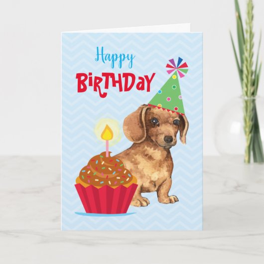 Birthday Cupcake Dachshund Kaart (Voorkant)