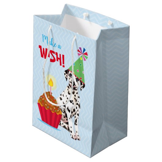 Birthday Cupcake Dalmatian Medium Gift Bag Medium Cadeauzakje (Achterkant Gekanteld)