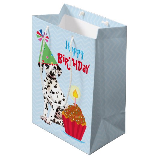 Birthday Cupcake Dalmatian Medium Gift Bag Medium Cadeauzakje (Voorkant Gekanteld)