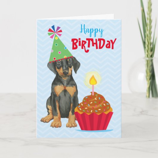Birthday Cupcake Doberman Kaart (Voorkant)