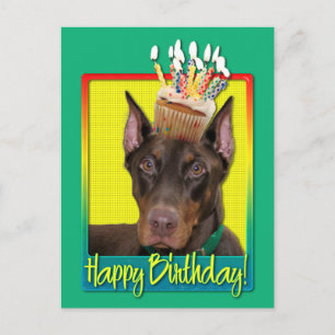 Birthday Cupcake - Doberman - Red - Rocky Briefkaart
