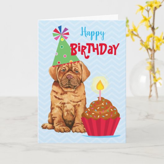 Birthday Cupcake Dogue de Bordeaux Kaart (Gele Bloem)