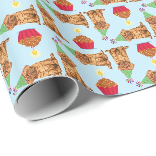 Birthday Cupcake Dogue de Bordeaux Wrappapier Cadeaupapier (Rol Hoek)
