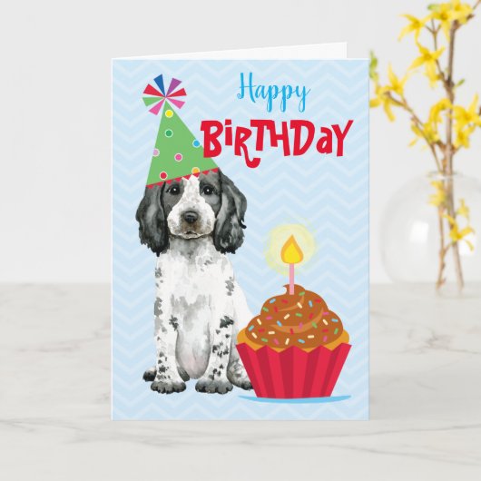Birthday Cupcake English Cocker Spaniel Card Kaart (Gele Bloem)