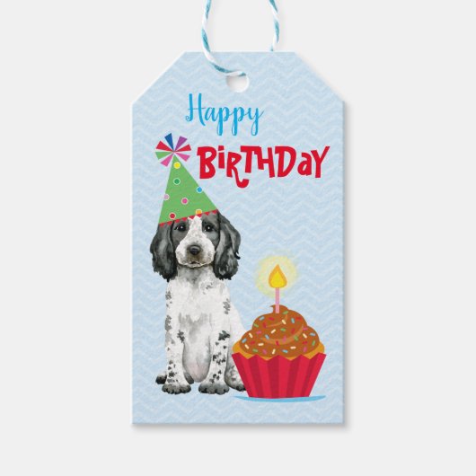 Birthday Cupcake English Cocker Spaniel Gift Label Cadeaulabel (Voorkant)