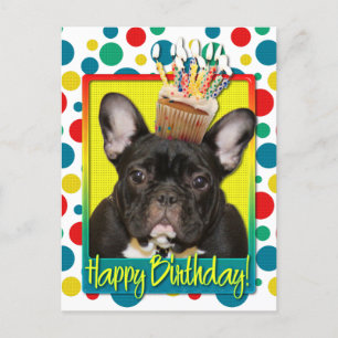 Birthday Cupcake - French Bulldog - Blauwgroen Briefkaart