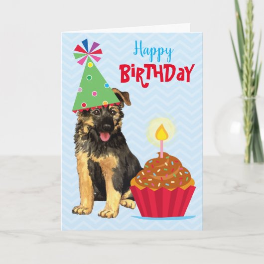 Birthday Cupcake German Shepherd Card Kaart (Voorkant)