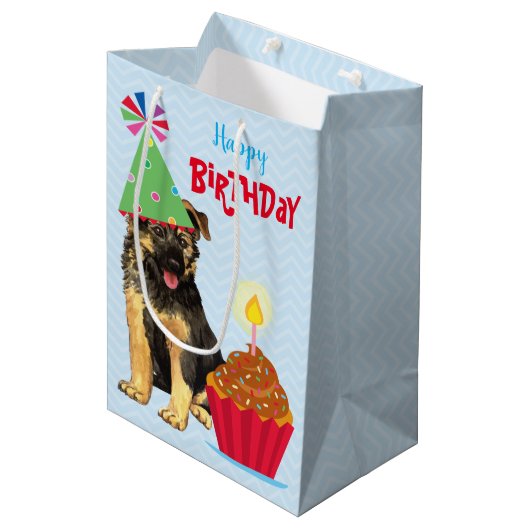Birthday Cupcake German Shepherd Medium Gift Bag Cadeauzakje (Voorkant Gekanteld)