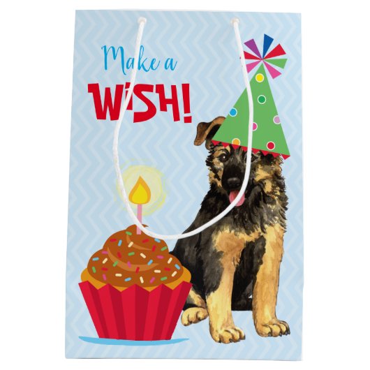Birthday Cupcake German Shepherd Medium Gift Bag Medium Cadeauzakje (Achterkant)