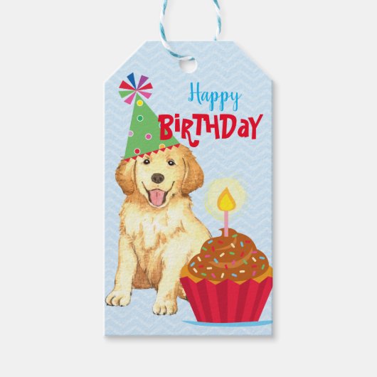 Birthday Cupcake Golden Retriever Cadeaulabel (Voorkant)