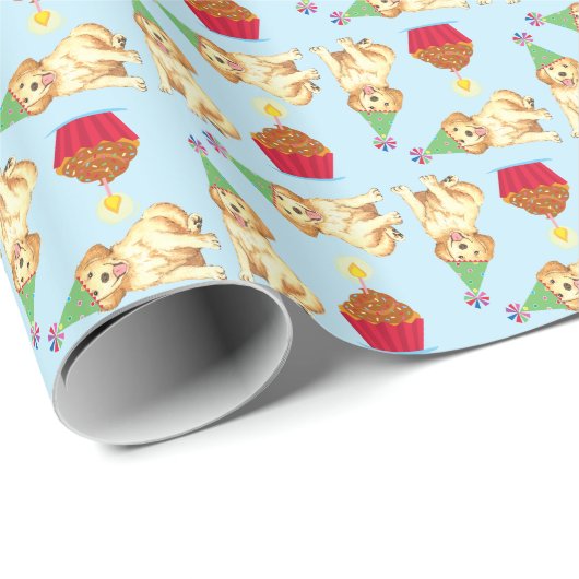 Birthday Cupcake Golden Retriever Cadeaupapier (Rol Hoek)