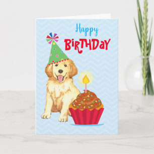 Birthday Cupcake Golden Retriever Kaart