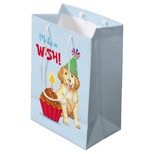 Birthday Cupcake Golden Retriever Medium Cadeauzakje (Achterkant Gekanteld)