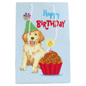 Birthday Cupcake Golden Retriever Medium Cadeauzakje (Voorkant)