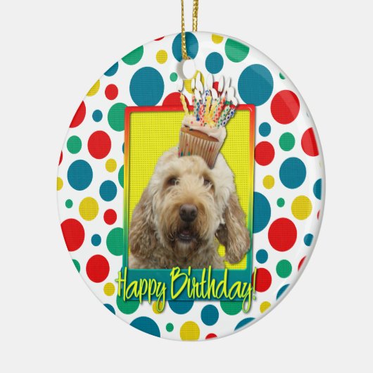 Birthday Cupcake - GoldenDoodle Keramisch Ornament (Links)