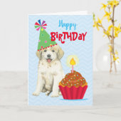 Birthday Cupcake Great Pyreneeën Kaart (Gele Bloem)
